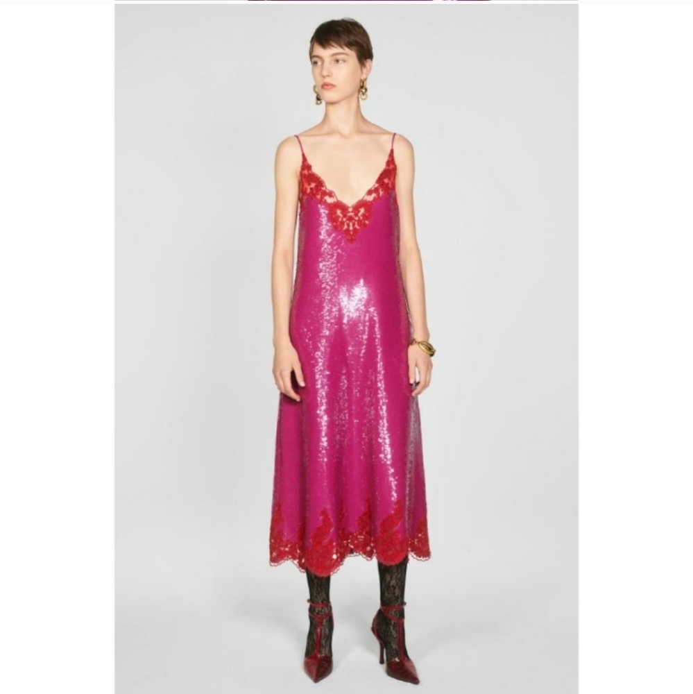 Zara Sequined Lace Slip Dress